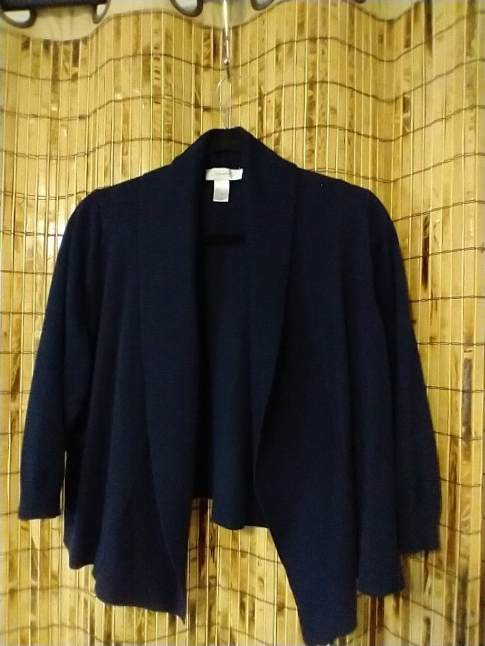 CJ Banks Women's Open-Front Draped Cardigan in Navy Blue Size 1X